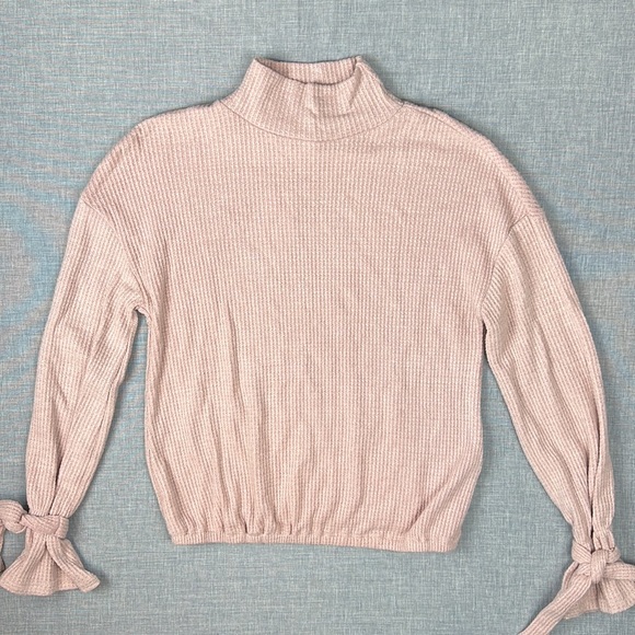 XS L William Rast Pink Thermal Tied Turtleneck Top - Picture 2 of 5